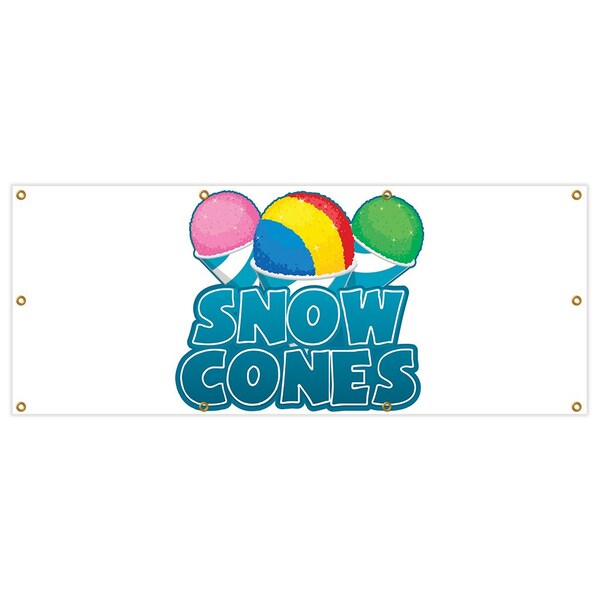 Snow Cones Banner 36in X 84in Heavy Duty 13 Oz Vinyl with Grommets Single Sided